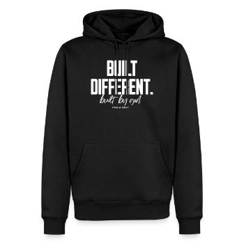 Built Different Built By God Psalm 139:14 - Männer Premium Bio Hoodie - Schwarz - Vorne - Nico (187cm)