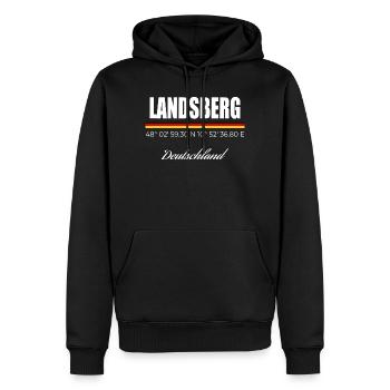 Landsberg - Männer Premium Bio Hoodie - Schwarz - Vorne - Nico (187cm)