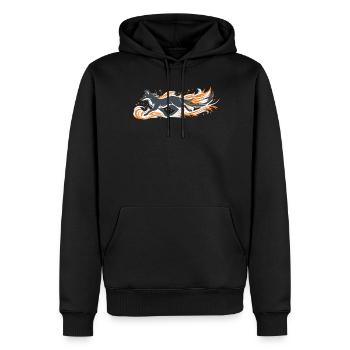 Flammender Fuchs im Feuerflug - Männer Premium Bio Hoodie - Schwarz - Vorne - Nico (187cm)