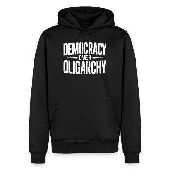 La démocratie sur l’oligarchie - Sweat à capuche Premium bio Homme - noir - Devant - Nico (187cm)