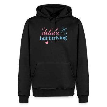 Delhu Thriving Script Logo - Männer Premium Bio Hoodie - Schwarz - Vorne - Nico (187cm)