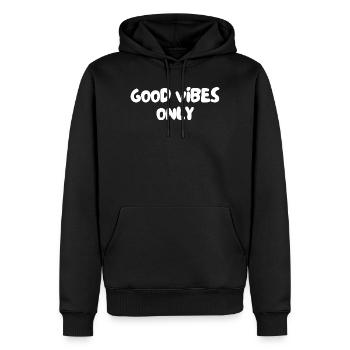 Gute Energie - Männer Premium Bio Hoodie - Schwarz - Vorne - Nico (187cm)