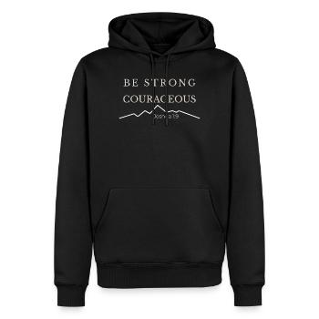 Sei stark und mutig | Josua 1,9 - Männer Premium Bio Hoodie - Schwarz - Vorne - Nico (187cm)