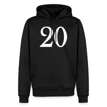 20. 20. JAHRESTAG. 20-JÄHRIGES JUBILÄUM. 20 JAHRE. - Männer Premium Bio Hoodie - Schwarz - Vorne - Nico (187cm)