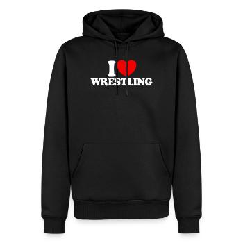 J’adore la lutte - Sweat à capuche Premium bio Homme - noir - Devant - Nico (187cm)
