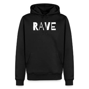 Rave typographic music design - Men’s Premium Organic Hoodie - black - Front - Nico (187cm)