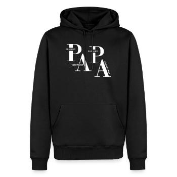 Gestaffeltes PAPA Design in Weiß für dunkle Mode - Männer Premium Bio Hoodie - Schwarz - Vorne - Nico (187cm)