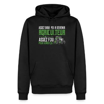 Assez fou pour aimer ça agriculteur humour - Sweat à capuche Premium bio Homme - noir - Devant - Nico (187cm)