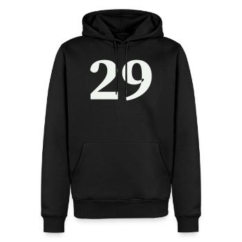 29 - Männer Premium Bio Hoodie - Schwarz - Vorne - Nico (187cm)
