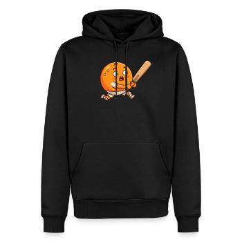 Lustige Orange Beim Baseballschlag Cartoon - Männer Premium Bio Hoodie - Schwarz - Vorne - Nico (187cm)