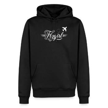 Flygirl Script mit Flugzeug-Schnörkel - Männer Premium Bio Hoodie - Schwarz - Vorne - Nico (187cm)