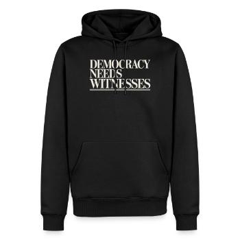 Demokratie braucht Zeugen der Pressefreiheit - Männer Premium Bio Hoodie - Schwarz - Vorne - Nico (187cm)