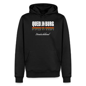 Quedlinburg - Männer Premium Bio Hoodie - Schwarz - Vorne - Nico (187cm)