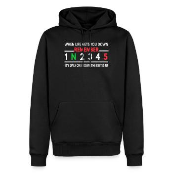 Quand la vie te déprime 1 down 5 up moto - Sweat à capuche Premium bio Homme - noir - Devant - Nico (187cm)