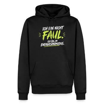 Ich bin nicht faul – Energiesparmodus - Männer Premium Bio Hoodie - Schwarz - Vorne - Nico (187cm)
