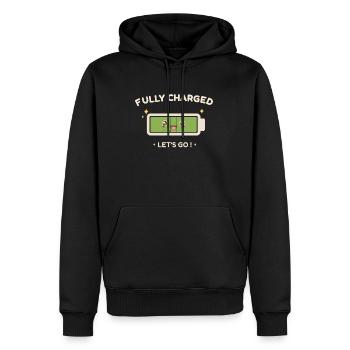 Batterie Pleine – Prêt à Tout ! - Sweat à capuche Premium bio Homme - noir - Devant - Nico (187cm)