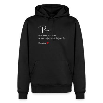 Papa Mon héros Message émouvant enfant - Sweat à capuche Premium bio Homme - noir - Devant - Nico (187cm)
