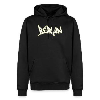 Berlin Graffiti Brown Schriftzug - Männer Premium Bio Hoodie - Schwarz - Vorne - Nico (187cm)