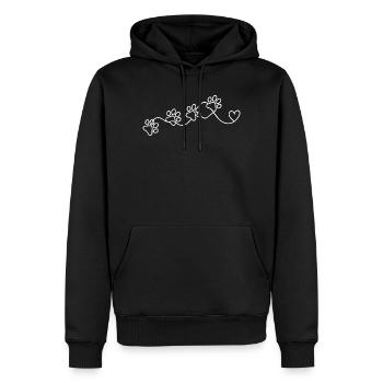 Des marques de patte dans le cœur – Art minimaliste en une ligne - Sweat à capuche Premium bio Homme - noir - Devant - Nico (187cm)