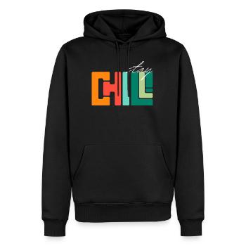 Bleib cool - Männer Premium Bio Hoodie - Schwarz - Vorne - Nico (187cm)
