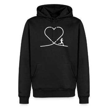 Herz Jogger - Laufsport Joggen Liebe Design - Männer Premium Bio Hoodie - Schwarz - Vorne - Nico (187cm)