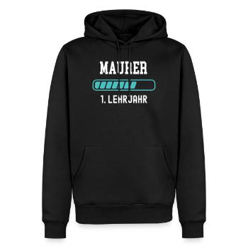Maurer Ausbildung 1 Lehrjahr 1. Ausbildungsjahr - Männer Premium Bio Hoodie - Schwarz - Vorne - Nico (187cm)