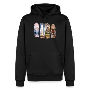 Wyoming Travel – Yellowstone & Wild West - Männer Premium Bio Hoodie - Schwarz - Vorne - Nico (187cm)