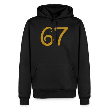 67 - Männer Premium Bio Hoodie - Schwarz - Vorne - Nico (187cm)