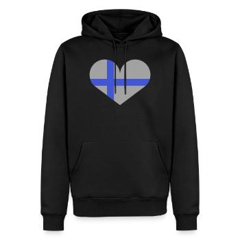 Drapeau finlandais en forme de cœur - Sweat à capuche Premium bio Homme - noir - Devant - Nico (187cm)