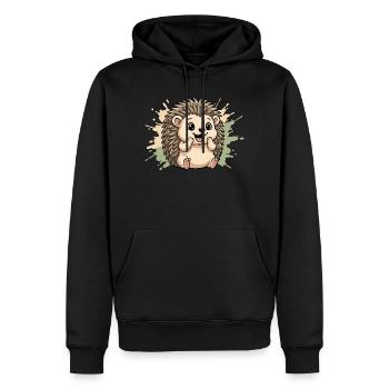 Kuscheliger Igel auf Pastellspritz - Männer Premium Bio Hoodie - Schwarz - Vorne - Nico (187cm)