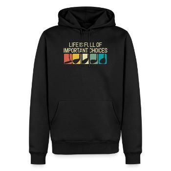 Choix importants Graphisme rétro typographique - Sweat à capuche Premium bio Homme - noir - Devant - Nico (187cm)