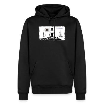Warnemünde Leuchtturm Kompass Edition - Männer Premium Bio Hoodie - Schwarz - Vorne - Nico (187cm)