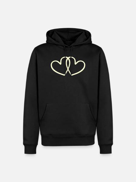Zwei verschlungene Herzen Linienkunst - Männer Premium Bio Hoodie - Schwarz
