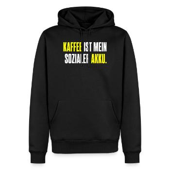 Kaffee ist mein sozialer Akku – Edition 2 - Männer Premium Bio Hoodie - Schwarz - Vorne - Nico (187cm)