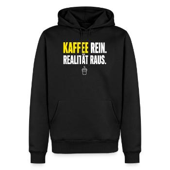 Realität Raus und Kaffee Rein - Männer Premium Bio Hoodie - Schwarz - Vorne - Nico (187cm)