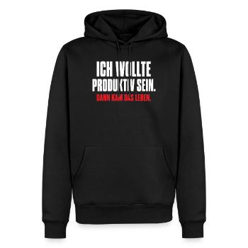 Ich wollte produktiv sein – Dann kam das Leben - Männer Premium Bio Hoodie - Schwarz - Vorne - Nico (187cm)