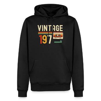 Cassette Vintage Années 70 - Sweat à capuche Premium bio Homme - noir - Devant - Nico (187cm)