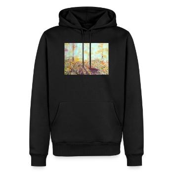 Wald-Aquarelllandschaft im Herbst - Männer Premium Bio Hoodie - Schwarz - Vorne - Nico (187cm)