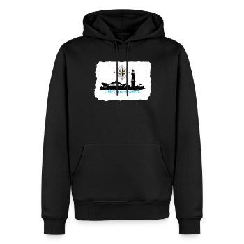Boussole et silhouette du phare de Warnemünde - Sweat à capuche Premium bio Homme - noir - Devant - Nico (187cm)