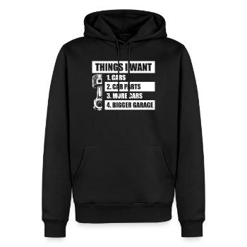 Choses que je veux Amoureux de voitures Mec de voitures - Sweat à capuche Premium bio Homme - noir - Devant - Nico (187cm)
