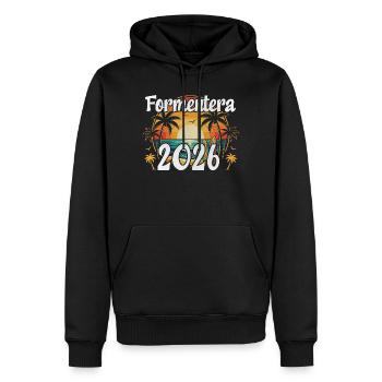 Formentera 2026 - Männer Premium Bio Hoodie - Schwarz - Vorne - Nico (187cm)
