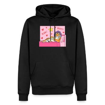 Pink Tiger Lounge mit Herzen und Haarlockenwicklern - Männer Premium Bio Hoodie - Schwarz - Vorne - Nico (187cm)