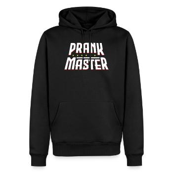 Prank Master Bold Retro Logo - Men’s Premium Organic Hoodie - black - Front - Nico (187cm)
