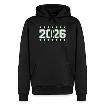 Police rétro Block 2026 avec étoiles - Sweat à capuche Premium bio Homme - noir - Devant - Nico (187cm)