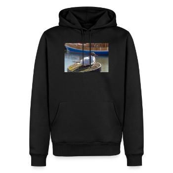 Möwe im Büsumer Hafen Deutschland Poster - Männer Premium Bio Hoodie - Schwarz - Vorne - Nico (187cm)