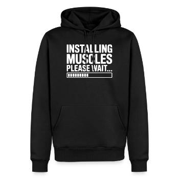 Muskeln werden installiert, bitte warten Sie... - Männer Premium Bio Hoodie - Schwarz - Vorne - Nico (187cm)