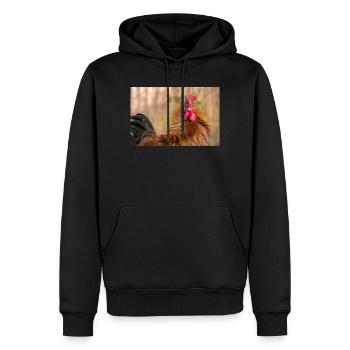 Coq à la lumière du matin - Gros plan, affiche - Sweat à capuche Premium bio Homme - noir - Devant - Nico (187cm)