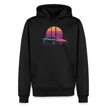 Vaporwave Auto Outrun Sonnenuntergang 80er Synth - Männer Premium Bio Hoodie - Schwarz - Vorne - Nico (187cm)