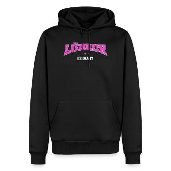 Lübeck, Allemagne, Lettrage Rétro du Collège - Sweat à capuche Premium bio Homme - noir - Devant - Nico (187cm)