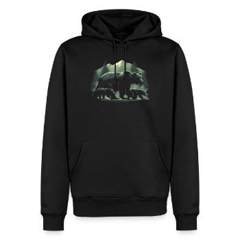 Sentier de l’Ours à Pine Dawn - Sweat à capuche Premium bio Homme - noir - Devant - Nico (187cm)